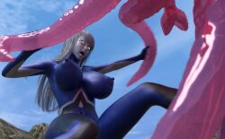 3d alien alien_girl alien_humanoid glowing_eyes landscape large_breasts nude nude_female original original_character outside silver_hair tentacle thick_thighs ultraman_(franchise) ultrawoman yellow_eyes yoidore