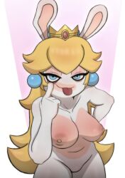 1girls :p anthro blonde_hair blue_eyes breasts closed_mouth completely_nude completely_nude_female crown eyelashes female female_only finger_to_eye long_hair looking_at_viewer mario_(series) mario_+_rabbids mario_+_rabbids:_kingdom_battle mocking naked naked_female nintendo nude nude_female rabbid rabbid_peach rabbit_ears rafaknight-rk raving_rabbids smile smug solo solo_female tongue_out ubisoft