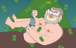 artist_request bara boxers briefs cash disney dollar_bills gravity_falls grunkle_stan male_only moobs mptoadd nearly_nude nipples no_visible_genitalia old smile solo solo_male stanley_pines stripped_naked tagme toony underwear