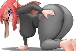 1girls ass bending_over breasts clothed dat_ass female hi_res huge_ass huge_breasts inkling inkling_girl light-skinned_female light_skin long_hair nintendo nobunagapero peronattu purple_eyes red_hair splatoon splatoon_(series) tentacle_hair tight_clothing