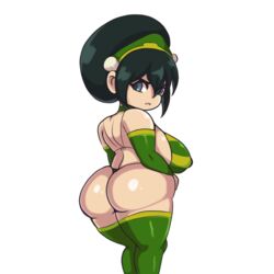 1:1 1girls ass avatar_the_last_airbender big_ass big_breasts black_hair breasts earth_kingdom female gloves iggy-bomb large_breasts nickelodeon shortstack solo standing stockings swimsuit thick_thighs thighhighs toph_bei_fong voluptuous