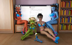 3d 5girls aayla_secura ahsoka_tano alien alien_girl arcadonna artist_name bare_shoulders barefoot beauty_mark big_breasts bikini bikini_bottom bikini_top black_hair blonde_hair blue_eyes blue_skin book busty cleavage clone_wars crossover curvy detailed_background eyelashes eyeshadow female female_only front_view giantess green_eyes green_skin group hat headgear high_heels hourglass_figure human humanoid indoors inside jedi jedi_master jedi_padawan kondaspeter larger_female lesbian looking_at_viewer macro macro/micro mammal marilyn_(planet_51) marking micro midriff minigirl mole multiple_females multiple_girls nail_polish necklace orange_skin pink_lipstick planet_51 pose posing purple_lips red_lipstick room shadow shiny shiny_skin short_hair sitting size_difference smaller_female smurfette star_wars swimsuit the_smurfs thick_lips thong togruta twi'lek voluptuous white_hair wide_hips yellow_eyes yellow_hair yuri