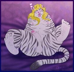 1boy balls charchu_(artist) fat fat_man feet feline girly male male_only mammal nyland overweight penis solo tiger white_tiger