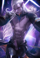 1boy bare_chest long_hair lotor male male_focus male_only penis pinup pointy_ears sakimichan silver_hair solo voltron voltron:_legendary_defender white_hair