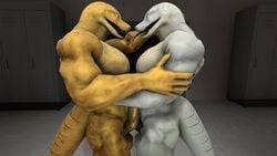 2018 3d anthro balls clothing duo erection gay gym male maxdigiipower muscular muscular_male penis reptile scale scalie snake source_filmmaker