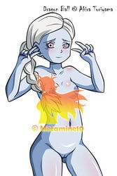 angel blue_eyes blue_skin blush braided_hair breasts closed_mouth cus double_v dragon_ball dragon_ball_super erect_nipples female gesture innie_pussy long_hair metamine10 nipples nude pussy smile solo v white_hair