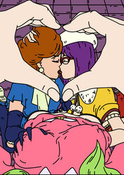 3girls breast_grab brianne_de_chateau closed_eyes clothed clothing dbart+18 dragon_ball dragon_ball_super erect_nipples female female_focus female_only female_pov fff_threesome glasses hat heart_hands kissing licking making_out multiple_girls nipples open_mouth pov sanka_ku su_roas threesome tongue tongue_out yuri