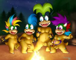 anthro balls campfire casual_nudity charmandrigo dancing flaccid foreskin iggy_koopa koopaling larry_koopa lemmy_koopa male male_only mario_(series) night nintendo nude penis rodri_koopa tribal tribe uncut video_games