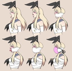 ambiguous_gender blonde_hair bondage bound bunny_ears femsub gag gag_sequence gagged jam-orbital kantai_collection microfoam microfoam_tape shimakaze_(kantai_collection) sock_gag sock_gagged sock_in_mouth tagme white_tape