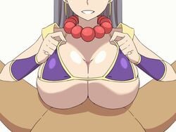 1boy 1girls animated bouncing_breasts breast_squeeze breasts censored cleavage fate/grand_order fate_(series) female large_breasts long_hair male male_pov paizuri smile tonkotu102 white_hair xuanzang_(fate)