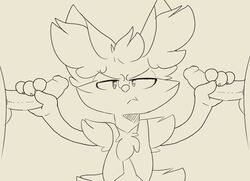 1girls 2018 2boys animated anthro backsash braixen claws clothing digital_media_(artwork) double_handjob erection female flat_chest fur furry hair handjob handjob_multitask human humanoid_penis inner_ear_fluff interspecies male mammal nintendo no_nipples penis pokémon_(species) pokemon pokemon_(species) pokemon_xy sex simple_background solo straight testicles video_games