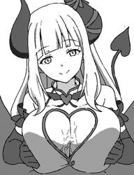 animated animated_gif black_and_white cleavage cleavage_cutout eve_valerne female gif horns large_breasts long_hair paizuri succubus tail tonkotu102 virtual_youtuber