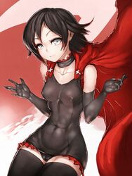 1girls black_hair breasts cameltoe cleavage female female_only fumio_(rsqkr) human looking_at_viewer panties ruby_rose rwby silver_eyes smiling solo tagme thighhighs