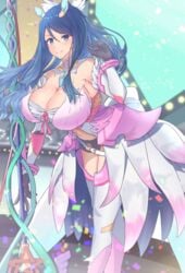 armored_dress blue_eyes blue_hair clothes female fire_emblem huge_breasts long_hair nintendo oribe_tsubasa smile tokyo_mirage_sessions_#fe