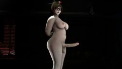 1futa 3d ass balls big_ass big_balls big_breasts big_penis breasts brown_eyes brown_hair chubby curvy derpsycho333 dickgirl erection futanari glasses hair_ornament intersex long_penis mei_(overwatch) nipples nude overwatch penis solo_futa source_filmmaker thick_thighs