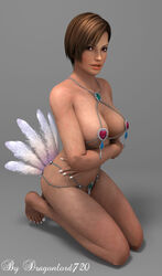 3d 3d_(artwork) brown_eyes brown_hair cleavage dancer dark-skinned_female dark_skin dead_or_alive dragonlord720 g-string large_breasts lisa_hamilton looking_at_viewer micro_bikini on_knees short_hair smile venus_bikini