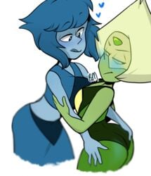 2girls ass ass_grab blush blushmallet cartoon_network female_only gem_(species) lapidot lapis_lazuli_(steven_universe) peridot_(steven_universe) steven_universe yuri