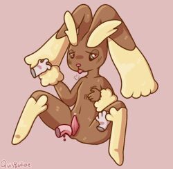 1boy 2018 ambiguous_gender animal_genitalia ass birdsmooch blush disembodied_hand erection feet fur furry licking looking_at_viewer lopunny male male_focus male_lopunny male_only male_pokemon nintendo nude open_mouth oral penis pokémon_(species) pokemon pokemon_(species) pokemon_dppt saliva simple_background solo tapering_penis text tongue toony video_games watermark