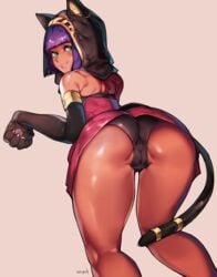 1girls ass bob_cut breasts cameltoe capcom dark-skinned_female dark_skin egyptian female female_only looking_at_viewer looking_back menat panties roropull solo street_fighter street_fighter_v