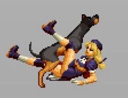 animated beret blonde_hair doberman dog dress female hinako_shijou human_on_feral king_of_fighters lying m.u.g.e.n no_panties penetration pixel_animation pixel_art purple_dress questionable_consent sex snk spread_legs zoophilia