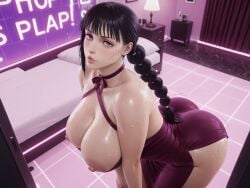1girl 1girls 3d ai_generated areolae ass big_ass big_breasts big_butt big_thighs black_hair breasts breasts_out butt curvy curvy_body curvy_female curvy_figure dress female female_focus jujutsu_kaisen light-skinned_female light_skin lips long_hair nipples remi_(jujutsu_kaisen) sexy shiny_skin simple_background thighs voluptuous voluptuous_female wide_hips