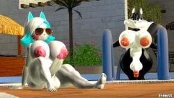 2023 3d_(artwork) anthro artist_name balls big_balls big_breasts big_penis black_body black_ears black_fur black_nose blue_hair blue_inner_ear breasts digital_media_(artwork) domestic_cat duo erection eyewear felid feline felis fur genitals glitch_productions gynomorph hair half-closed_eyes hi_res huge_balls huge_breasts huge_cock intersex karen_(smg4) karen_katphish looney_tunes mammal multicolored_body multicolored_fur narrowed_eyes nipples nude penelope_pussycat penis poolside relliksb rosy_cheeks smg4 source_filmmaker_(artwork) sunglasses text thick_thighs vulva warner_brothers whiskers white_body white_ears white_fur white_hair white_inner_ear wide_hips