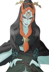 1boy 1girls assertive assertive_female bare_thighs breasts cowgirl_position female_focus female_on_top heavy_breathing large_breasts link link_(twilight_princess) long_hair male male_pov midna open_mouth orange_hair pomelomelon pov red_eyes smile solo_focus straddling the_legend_of_zelda thighs twili_midna twilight_princess