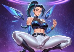 abs accessories ai_generated artifactglitch balls big_ass big_breasts black_hair blush boner_in_pants boots butt_crack chocker crouching erection futanari hips_wider_than_shoulders k/da_all_out_kai'sa k/da_all_out_series k/da_series kai'sa league_of_legends legs_spread looking_at_viewer penis ponytail riot_games shoulders tagme thick_thighs tied_hair tight_clothing watermark