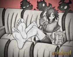 cinema feet feet_fetish feet_focus feet_up foot_fetish foot_focus goth goth_girl gothic gothic_girl i_can't_sleep marytkdevil_(artist) nia_(i_can't_sleep) popcorn silhouettes soda