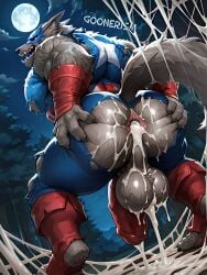 1boy ai_art ai_generated anthro anus ass ass_focus ass_spread back_view ball_tuft balls balls_tuft bara bara_ass big_ass big_muscles big_penis bound canid canine captain_america captain_america_(cap-wolf) clawed_fingers claws cum_everywhere cum_expulsion cum_from_ass cum_on_ass cum_on_penis cum_splatter cumshot excessive_cum fur furry gay goonerism grey_body grey_fur inner_ear_fluff marvel marvel_rivals mask muscular muscular_male patreon penis presenting presenting_hindquarters red_eyes ripped_clothing self_upload sharp_teeth solo spider_web spreading_ass sticky stuck tail torn_clothes veiny_balls veiny_penis watermark web wolf wolf_tail yaoi