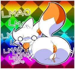 anthro anus ass big_butt border breakcoreyuri canid canine dipstick_tail empty_eyes female five_nights_at_freddy's five_nights_at_freddy's_world five_nights_at_frickbears five_nights_at_frickbears_3 fox fur lolbit_(fnaf) lolbit_(frickbears) looking_at_viewer looking_back looking_back_at_viewer mammal markings orange_anus orange_body orange_fur orange_tongue rear_view rosy_cheeks scottgames snaggle_tooth solo tail tail_markings text tongue tongue_out white_body white_border white_eyes white_fur wide_hips