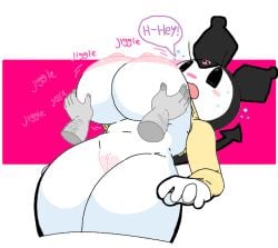 big_breasts big_tits bouncing_breasts bouncing_tits breast_grab breasts cassettedream dream-cassette hoshime kuromi pussy sanrio sweater sweater_lift text text_bubble tits