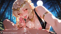 1boy 1girls ai_generated ass big_ass big_breasts blonde_female blonde_hair blowjob blush bracelet breasts clothes clothing cum cum_on_breasts elden_ring exposed_breasts female fromsoftware golden_eyes huge_ass jewelry large_breasts laying light-skinned_female light_skin long_hair looking_at_viewer medium_breasts necklace open_mouth patreon patreon_username pelvic_curtain penis posing pussy queen_marika_the_eternal queenary shiny_skin solo_female solo_focus thick_ass thick_thighs wide_hips