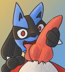 1boy ambiguous_gender animal_genitalia animal_penis anthro canine canine_penis duo erection furry interspecies knot lucario lycanroc male male_pov mammal midnight_lycanroc nintendo oral otterjunk paws penis pokemon pokemon_(species) pokemon_dppt pokemon_sm pov simple_background video_games