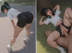 2boys ai_generated annoyed annoyed_expression ass ass_focus athletic_wear before_and_after bent_over biker_shorts black_hair bubble_butt crop_top faceless_male femboy feminine_male green_eyes hannai headphones legs_apart legs_up looking_at_viewer looking_back looking_back_at_viewer lying_on_back lying_on_floor lying_on_ground male male_only missionary_position moaning multiple_images multiple_poses multiple_views on_ground otoko_no_ko penis perineum ponytail ripped_clothing ripped_shorts shorts sneakers socks stretching t-shirt testicles thick_thighs trap tshirt yaoi