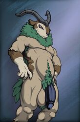 2018 anthro anthrofied balls belly biceps big_balls big_penis biped body_hair caprine corrsk crosshatching digital_media_(artwork) flaccid fur goat gogoat happy_trail hi_res horn huge_balls huge_cock humanoid_penis male male_only mammal musclegut muscular muscular_male nintendo nude pecs penis pokémon_(species) pokémorph pokemon pubes simple_background smile solo standing video_games