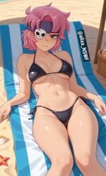 ai ai_art ai_generated alixx_nswf beach big_breasts bikini brawl_stars breasts penny_(brawl_stars) pink_hair pirate sexy sexy_pose supercell