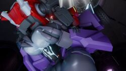 2026 3d 3d_(artwork) 3d_render black_body decepticon green_eyes green_highlights grey_body penetration purple_body red_body red_eyes soundpunk501 stinger_(transformers) transformers vehicon visor