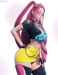 1girls asian asian_female asking_for_it big_breasts black_boots boots cropped_shirt eyeshadow female female_only fingerless_gloves fortnite fortnite:_battle_royale fully_clothed glossy glossy_body glossy_lips glossy_skin korean korean_female kpop_demon_hunters light-skinned_female light_body light_skin lipstick long_fingernails long_nails looking_at_viewer looking_back_at_viewer looking_down magenta_hair makeup medium_breasts mikadawn miniskirt mira_(kpop_demon_hunters) nail_polish normal_breasts painted_fingernails painted_nails pants pink_hair posing posing_for_the_viewer presenting presenting_ass presenting_hindquarters red_hair revealing_clothes round_ass round_butt rubber_clothing seducing seductive seductive_body seductive_eyes seductive_female seductive_gaze seductive_look seductive_mouth seductive_pose seductive_smile skirt solo solo_female solo_focus thick_ass thick_butt thick_hips thick_legs thick_lips thick_thighs thigh_boots tight_clothes tight_skirt