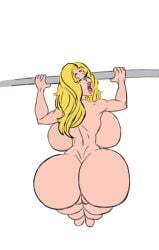 aonp0001_(coloring) ass barefoot big_ass big_breasts blonde blonde_female blonde_hair edit lipstick long_hair looking_at_viewer naked nude original_character pole solo solo_female solo_focus sun1sol vagina
