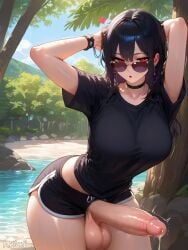 1futa :o absurdres adjusting_hair ai_generated amiiari arched_back arms_behind_head arms_up ass bangs beach bent_over big_breasts big_penis black_choker black_hair black_shirt black_shorts blue_sky blush bracelet breasts bush choker cloud collarbone covered_nipples cowboy_shot day detailed dolphin_shorts drawstring dripping dripping_penis dripping_precum ear_piercing earrings erection erection_under_clothes exercise exhibitionism exhibitionist eyebrows_visible_through_hair eyelashes eyeliner fixing_hair flaccid forest futanari glasses glint gold goth goth_futa gothic hair_between_eyes half-closed_eyes hands_up heart huge_cock imminent_fellatio imminent_oral jewelry large_breasts large_penis leaning_forward legs_together long_hair long_penis looking_at_viewer makeup medium_hair micro_shorts midriff midriff_peek motion_lines mountain mullet multicolored_hair nature navel no_bra no_panties ocean open_mouth original_character outdoors palm_tree parted_lips penis pent_up piercing pink_lips plant pond precum precum_drip precum_string purple_hair red_eyes rimless_eyewear river rock round_eyewear ruby_(amiiari) shiny_hair shiny_skin shirt short_shorts short_sleeves shorts side_slit sidelocks skindentation sky solo standing straight_hair summer sunglasses sunglasses_on_face t-shirt taut_clothes taut_shirt testicles thick_thighs thighs throbbing_penis tinted_eyewear tree trembling tsurime veins veiny_penis voluptuous water wide_sleeves wolfcut wristband