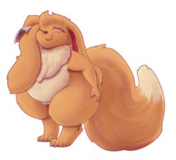 alpha_channel anthro big_tail brown_eyes brown_fur chubby claws digital_media_(artwork) eevee female female_only flaccid fur furry hand_on_thigh heart humanoid_penis kazzypoof_(character) long_ears lumpsofcole mammal nintendo penis pokémon_(species) pokemon pokemon_rgby pussy semi-anthro smile solo standing testicles thick_thighs toe_claws tuft video_games wide_hips