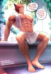 bara bara_tits bath gay league_of_legends male male_only pecs sett towel_only yaoi