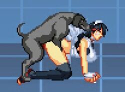 1boy 1girls animated bending_over bestiality canine clothing defeated dog doggy_style from_behind gif gloves huge_breasts interspecies iroha loop m.u.g.e.n male/female pixel_art rape samurai_shodown sex short_hair snk sprite straight zoophilia