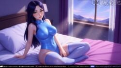 1girls abs ai ai_art ai_generated artist_logo bedroom blue_bodysuit blush body body_focus bodysuit bokeh breasts breasts_focus cinematic_lighting cleavage cleavage_focus covered_erect_nipples covered_navel covered_nipples curvy curvy_figure dark_purple_hair depth_of_field detailed_clothes detailed_face detailed_hair discord_logo discord_username dmf_wonders dramatic_lighting eyelashes garter_straps glossy_skin green_eyes hair_flowing hair_highlights highleg_bodysuit highres hip_focus huge_breasts interior_room latex_bodysuit legs_crossed long_eyelashes long_hair looking_at_viewer makeup medium_breasts modern_bedroom mountain_view navel night oiled_skin on_bed original original_character parted_lips patreon_link patreon_logo patreon_url patreon_username pink_bed pink_blanket purple_curtains purple_hair purple_thighhighs realistic_skin rim_lighting seductive_pose shiny_bodysuit shiny_hair shiny_skin shiny_stockings sideboob sitting sitting_pose skin_reflection skin_tight slim_waist smile smooth_skin soft_lighting sparkles specular_highlights starry_window stockings straight_hair thick_thighs thighhighs thighs three_quarter_view tight_clothes toned_body turtleneck_bodysuit twitter_username underboob unifans_logo unifans_username upper_body_focus volumetric_lighting voluptuous web_address wet_skin white_pillows white_sheets wide_hips window wooden_headboard x_username