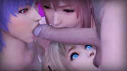 1boy 3d 3girls animated asian asian_female ayane_(doa) ball_sucking balls big_penis blonde_hair blowjob blue_eyes cock_worship collaborative_fellatio dead_or_alive erection fellatio female fluffy_pokemon foursome group_sex harem honoka_(doa) interracial large_penis light-skinned_male male male/female marie_rose moaning multiple_girls nude oral pale-skinned_male pale_skin penis pink_hair purple_hair red_eyes sex shorter_than_30_seconds sound sucking sucking_testicles triple_fellatio video white_penis white_skin