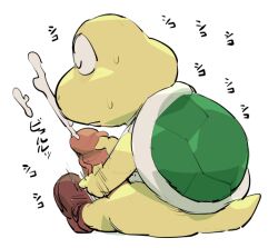 1boy anthro bodily_fluids closed_eyes clothing cum ejaculation footwear furry furry_male furry_only genital_fluids genitals japanese_text koopa koopa_troopa male male_only mario_(series) masshiro masturbation nintendo penis reptile scalie shell shoes sitting solo solo_male text