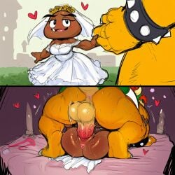 1boy 1boy1girl 1girls 2koma ai_generated anus ass bald bald_female balls barbed_penis bed before_and_after big_eyebrows blush bowser breasts brown_body brown_skin claws cold_shrike dress eyebrows eyelashes fangs female flowers goomba hand_holding heart holding_hands horns instant_loss instant_loss_2koma large_penis larger_male lying lying_on_back lying_on_bed male male/female mario_(series) mating_press moaning monster monster_cock motion_lines nintendo novelai nude outdoors penis pinned pussy red_hair reptile reptilian romantic romantic_couple romantic_sex scales scalie self_upload sex shell shortstack simple_background size_difference smaller_female spiked_collar spikes super_mario_bros. testicles thick_thighs thighs turtle_shell two_panel_image vagina vaginal_penetration vaginal_sex veil wedding wedding_dress wedding_veil white_clothing yellow_body yellow_scales