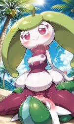 ai_generated breast_out breasts cunnilingus cute elemental_creature erection erureido facesitting female flora_fauna fruit fruit_girl gallade genitals holding_thigh humanoid leaf_hair nintendo nipple nipples oral_sex penis plant pokemon pokemon_(species) pokemon_only pokemon_sm purple_eyes pussy_juice pussy_licking smile steenee tropical vaginal_juices wide_hips
