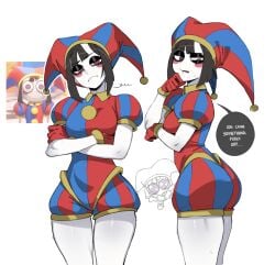 ... 1girls 2026 2d 2d_(artwork) arms_crossed ass black_hair clothed clothing clown clown_costume clown_girl color colored curvy curvy_figure digital_circus digital_media_(artwork) english english_text female female_only glitch_productions hair hi_res light-skinned_female light_skin looking_at_viewer looking_down masoq095 pomni pomni_(the_amazing_digital_circus) simple_background solo sweat sweatdrop text the_amazing_digital_circus thick_thighs thighs white_background white_body